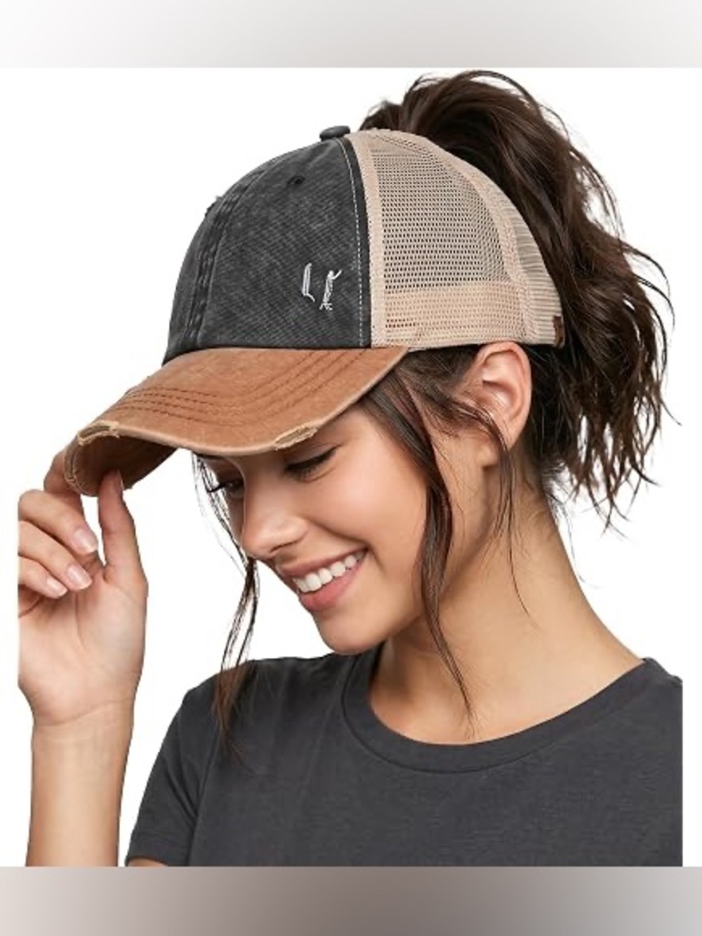 C.C. Boutique Two-Tone Ponytail Trucker Hat